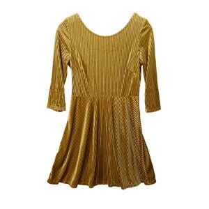 Blooms in the City Dress Sz L Gold Stretch Knit Velvet Flirty Retro Made in USA